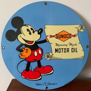 Rare Mickey Mouse Sunoco Gas Oil porcelain sign